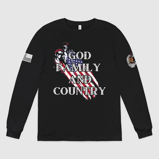 God Family and Country Mens L/S Crew Tee, Bella + Canvas