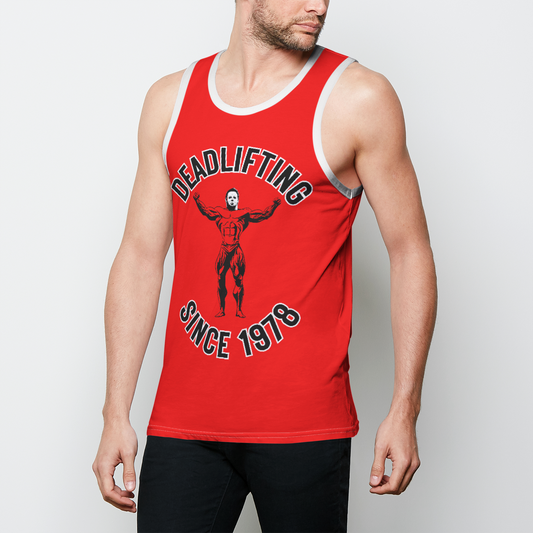 Deadlift Red Mens Binded Tank Top