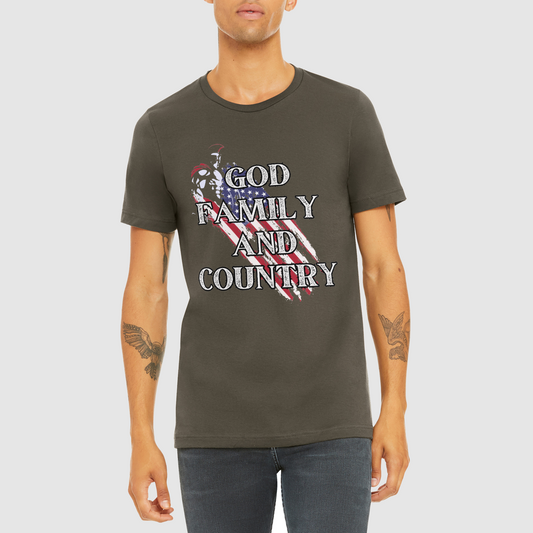 God Family and Country Mens Crew Tee, Bella + Canvas