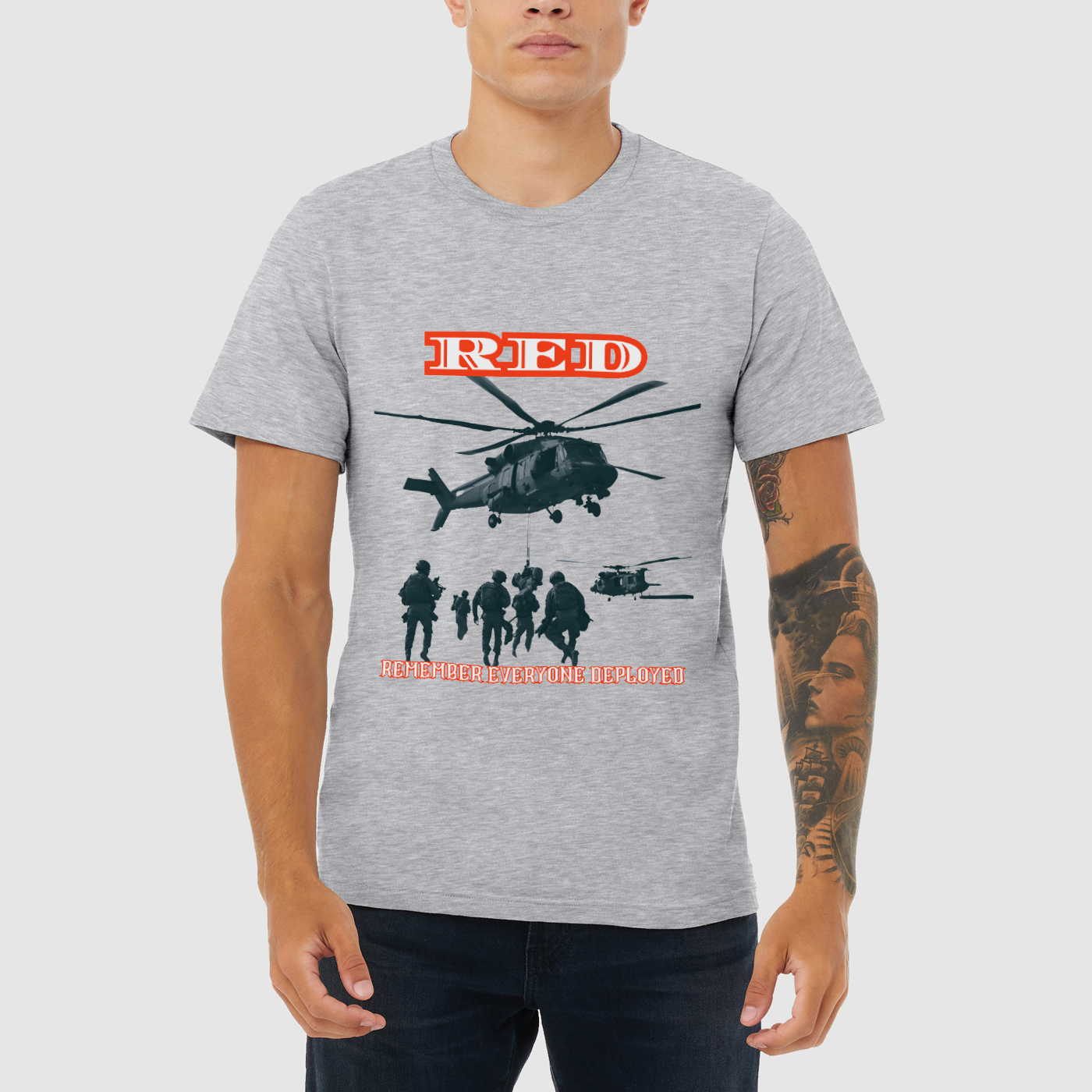 Deployed RED Mens Crew Tee, Bella + Canvas