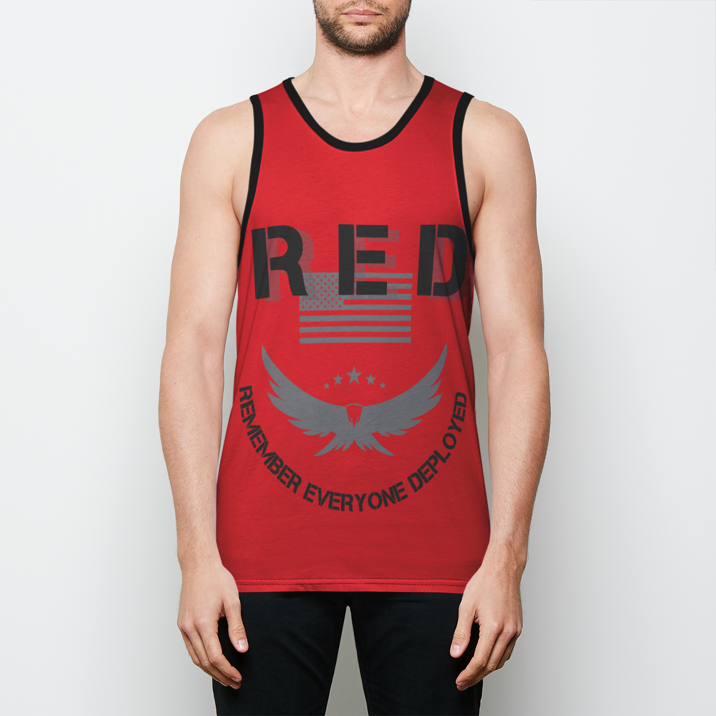 RED Gray Eagle Mens Binded Tank Top