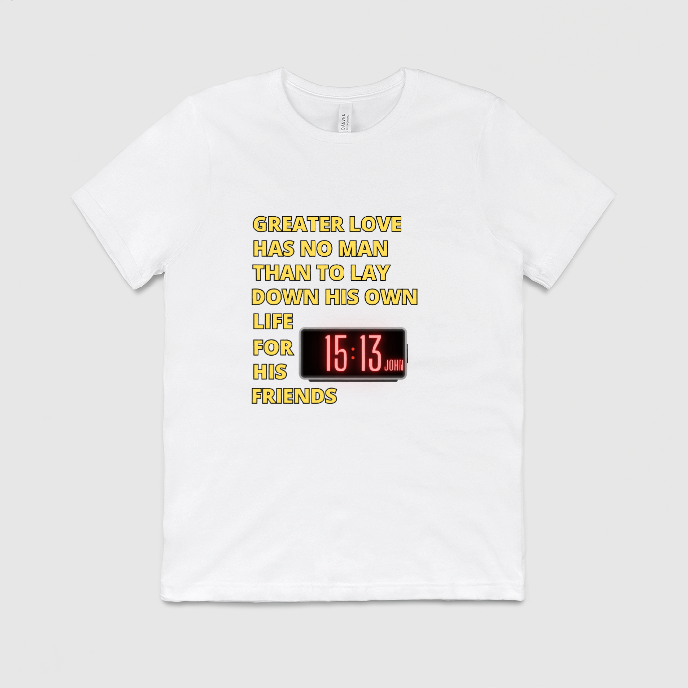 John 15 13 Yellow Font Mens Crew Tee