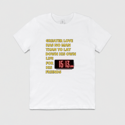 John 15 13 Yellow Font Mens Crew Tee